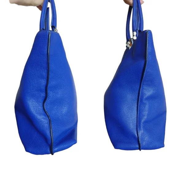 TOD'S Cobalt Blue Leather Shoulder Tote Bag - Picture 10 of 16